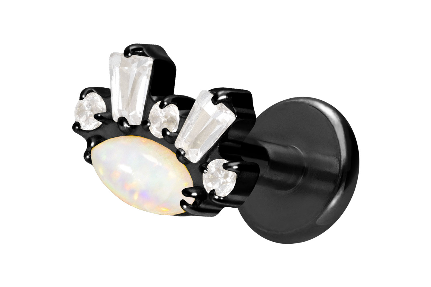 Titan Labret Piercing mit Innengewinde SYNTHETISCHER OPAL + KRISTALLE